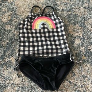 Cat & Jack 2pc Swimsuit‎ Black and White Gingham Check + Rainbow (Size S 6/6x)